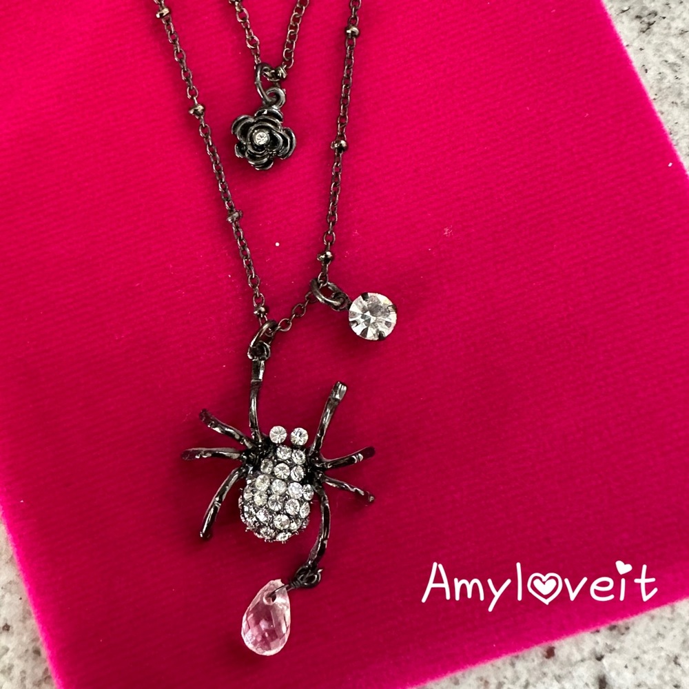 Betsey Johnson Jeweled Spider Necklace New